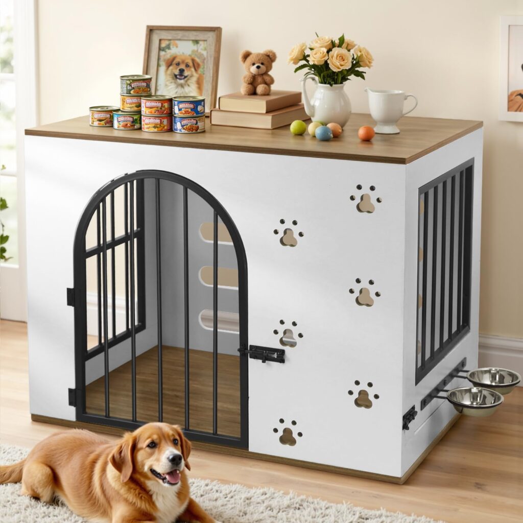 32 Inch Dog Crate Furniture for Small Medium Dogs, White