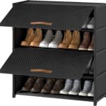 5 Tier Shoe Cabinet with Door, 20-Pair Storage, Black