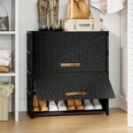5 Tier Shoe Cabinet with Door, 20-Pair Storage, Black