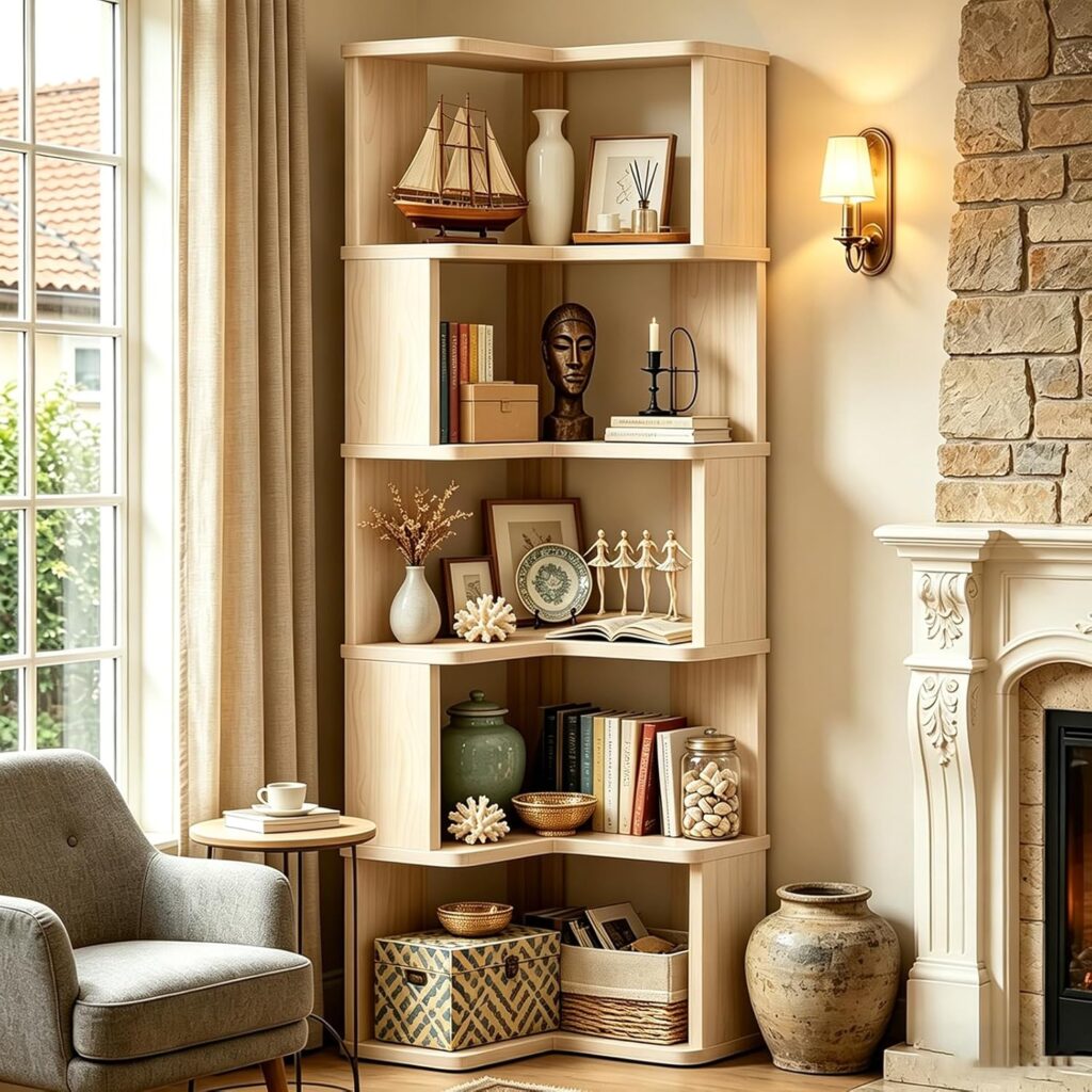 6-Tier L-Shaped Corner Bookshelf with Bookends
