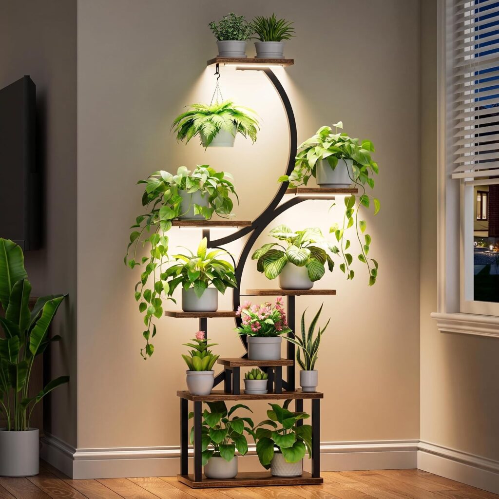 8-Tier Corner Plant Stand with Grow Lights (62" Tall)