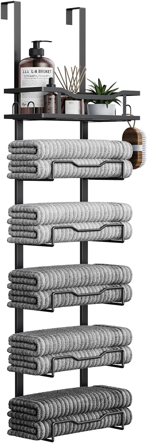 Over-the-Door Towel Rack, No Drilling (6-Tier, Black)