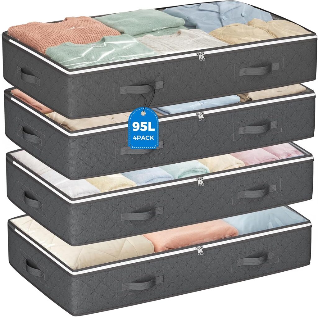 Budding Joy 95L Under Bed Storage Containers, 4 Pack Closet