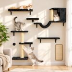 Cat Wall Shelves, Black, 6 in 1 Wall Mounted Cat
