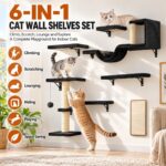 Cat Wall Shelves, Black, 6 in 1 Wall Mounted Cat