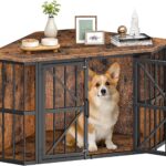 CHOEZON 44" Corner Dog Crate Furniture for Medium Dogs, Rustic