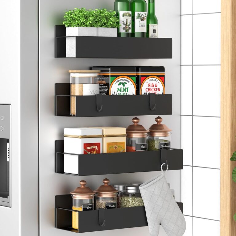 Magnetic Spice Racks for the Fridge (4-Pack, Black)