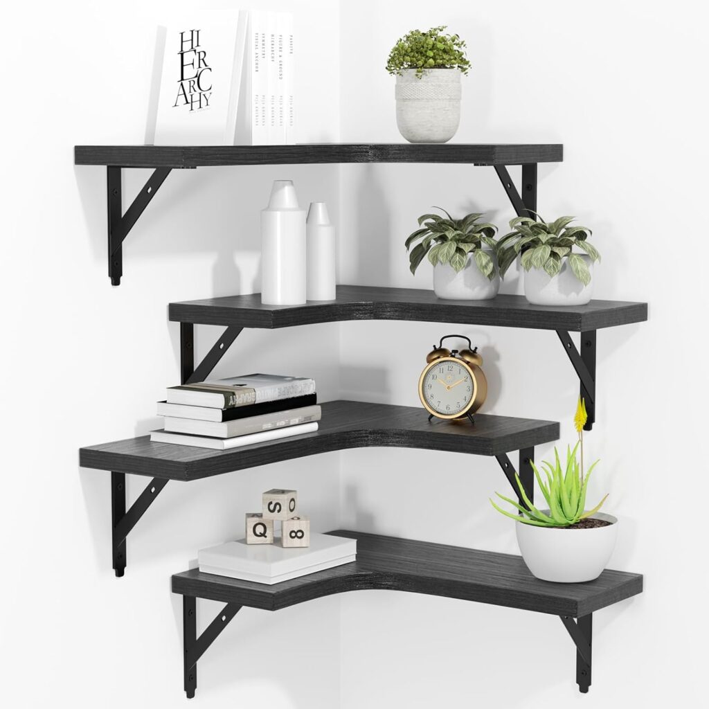 L-Shaped Corner Floating Shelves, Set of 4 (Black)