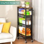 Slim Metal Rolling Laundry Cart with Wood Top (7.1" Wide) – photo 6