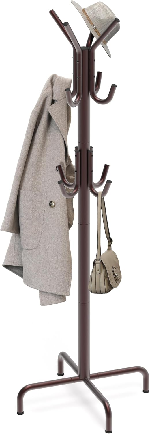 Standing Coat Rack with 12 Hooks (Bronze)