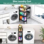 Vivihomety 4-Tier Slim Utility Rolling Laundry Cart with Wheels, Metal