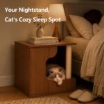 Wooden Cat House Side Table with Storage, Cat Nightstand End