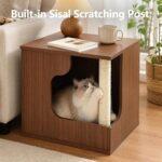 Wooden Cat House Side Table with Storage, Cat Nightstand End