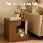 Wooden Cat House Side Table with Storage, Cat Nightstand End