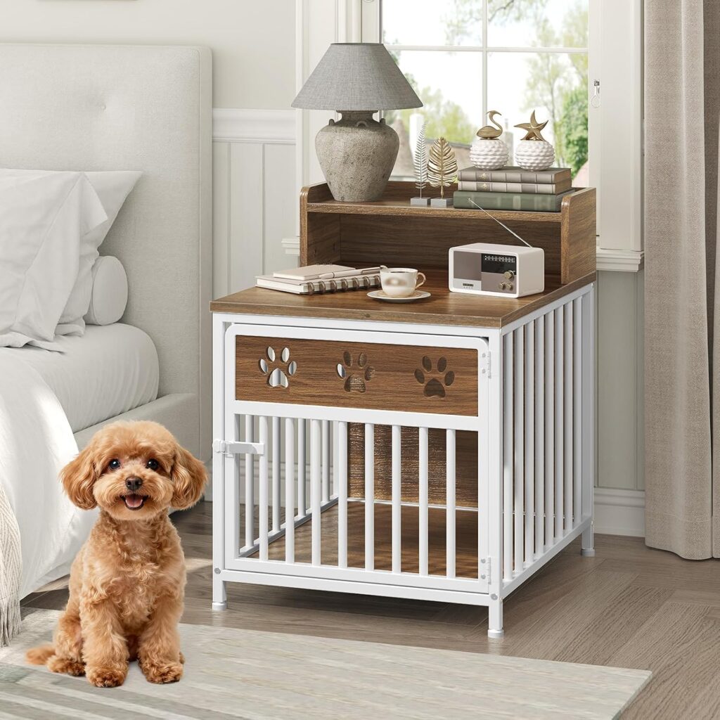 YATINEY Dog Crate Furniture, Wooden Dog Kennel with Storage, Indoor