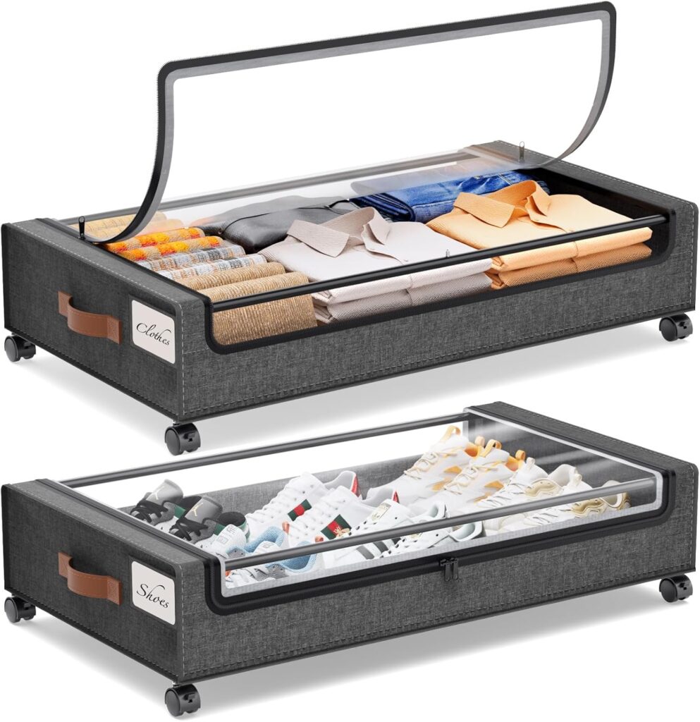 Yecaye Under Bed Storage with Wheels, 2Pack Under Bed Storage